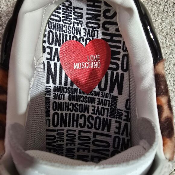 NWOT Love Moschino RARE glittery heart animal print sneakers - Picture 6 of 11